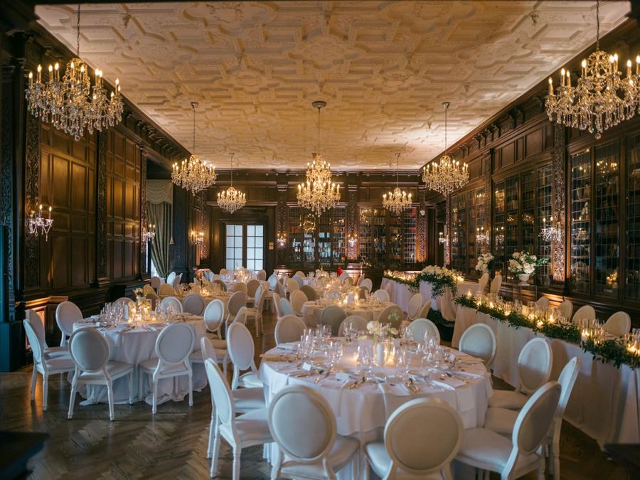 A function room laid for an event.